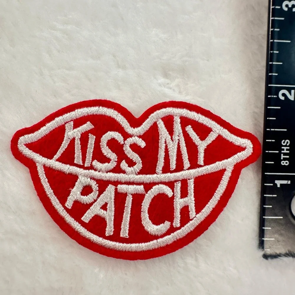 Sexy Kiss My Patch Lips Unisex OS Red White Embroidered Iron On Applique